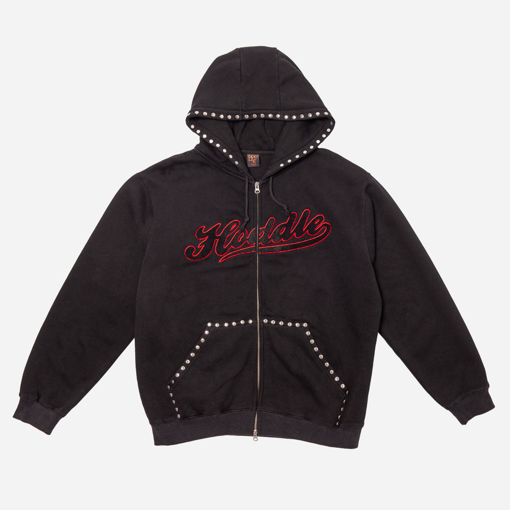 HODDLE - STUDDED INTARSIA SCRIPT ZIP UP HOODIE - Black