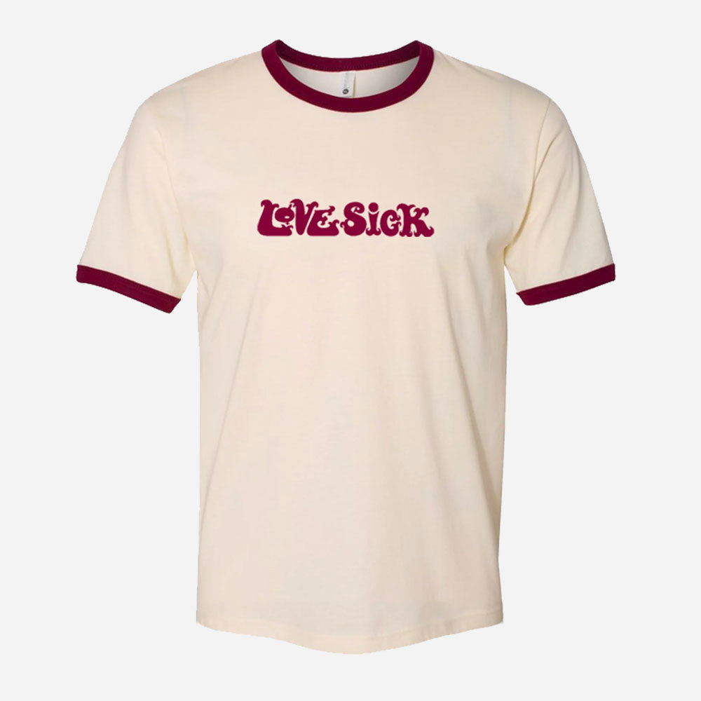 LOVESICK - ALONE AGAIN RINGER TEE - Burgudy Cream Ringer