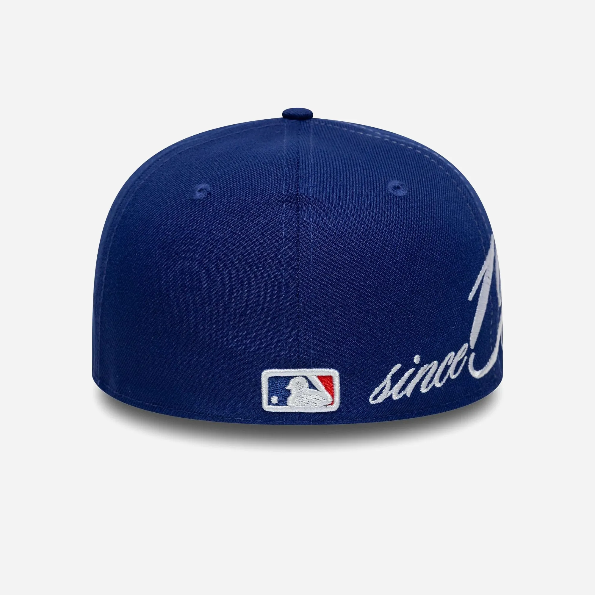 Rear view of closed cap with embroidered MLB Batterman logo.