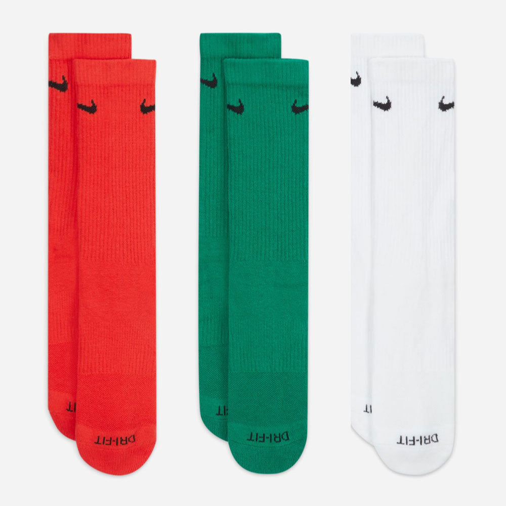 NIKE - EVERYDAY PLUS CUSHIONED 3 PACK SOCKS - Red / Green / White