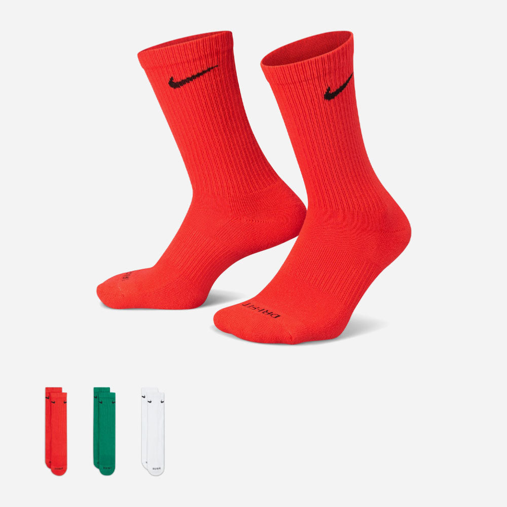 NIKE - EVERYDAY PLUS CUSHIONED 3 PACK SOCKS - Red / Green / White