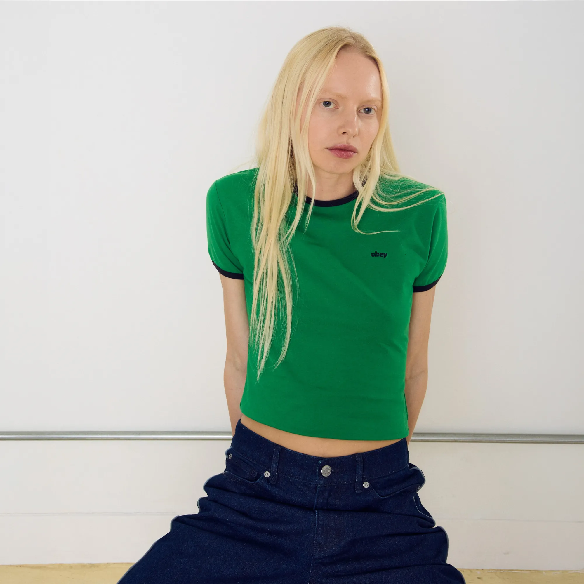 Obey Women's - Duvall Ringer SS Tee Green