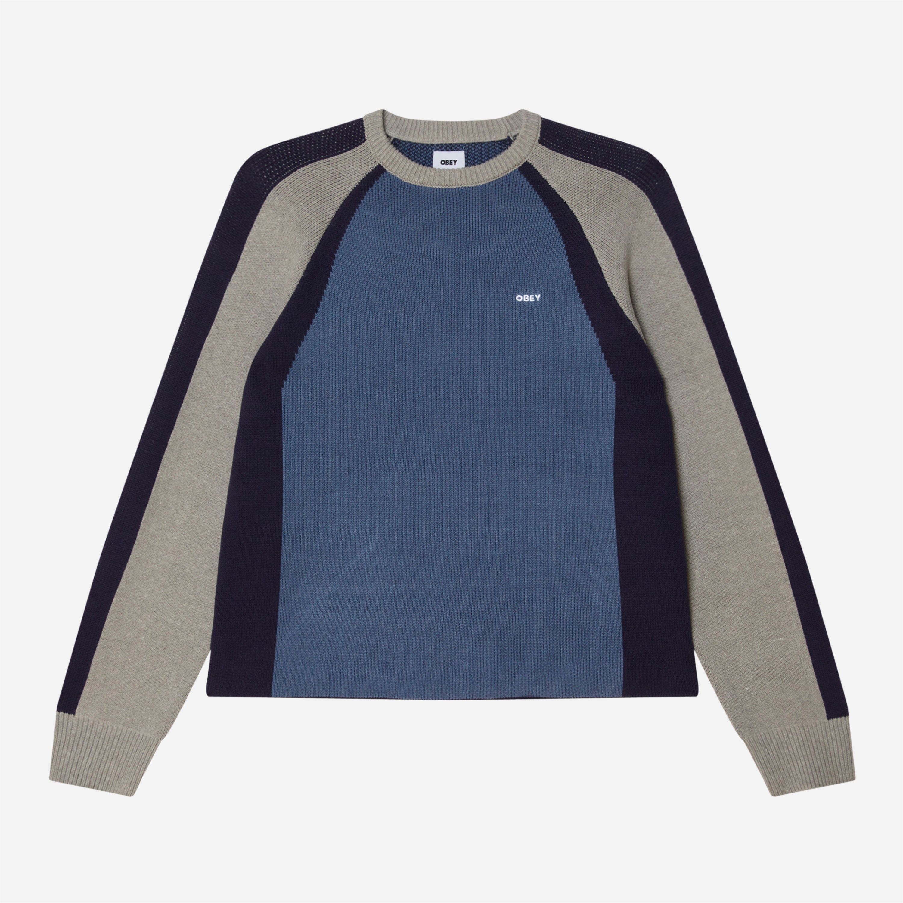Obey - Raglan Crewneck Sweater - Dull Blue Multi