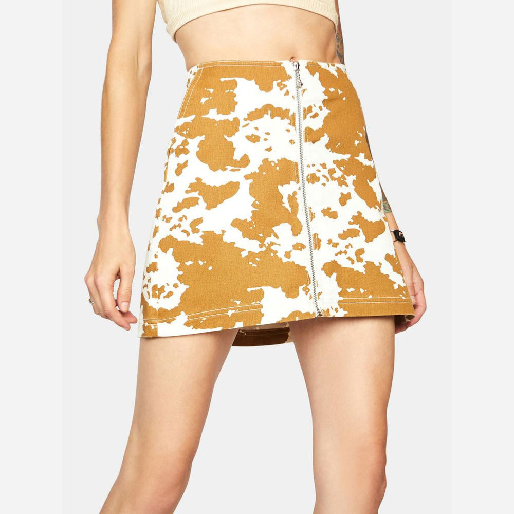 OBEY W-  STRAGGLER MINI SKIRT - Cow print