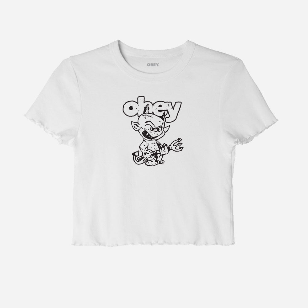 OBEY - DEVIL CROPPED EMMA RIB T-SHIRT - White