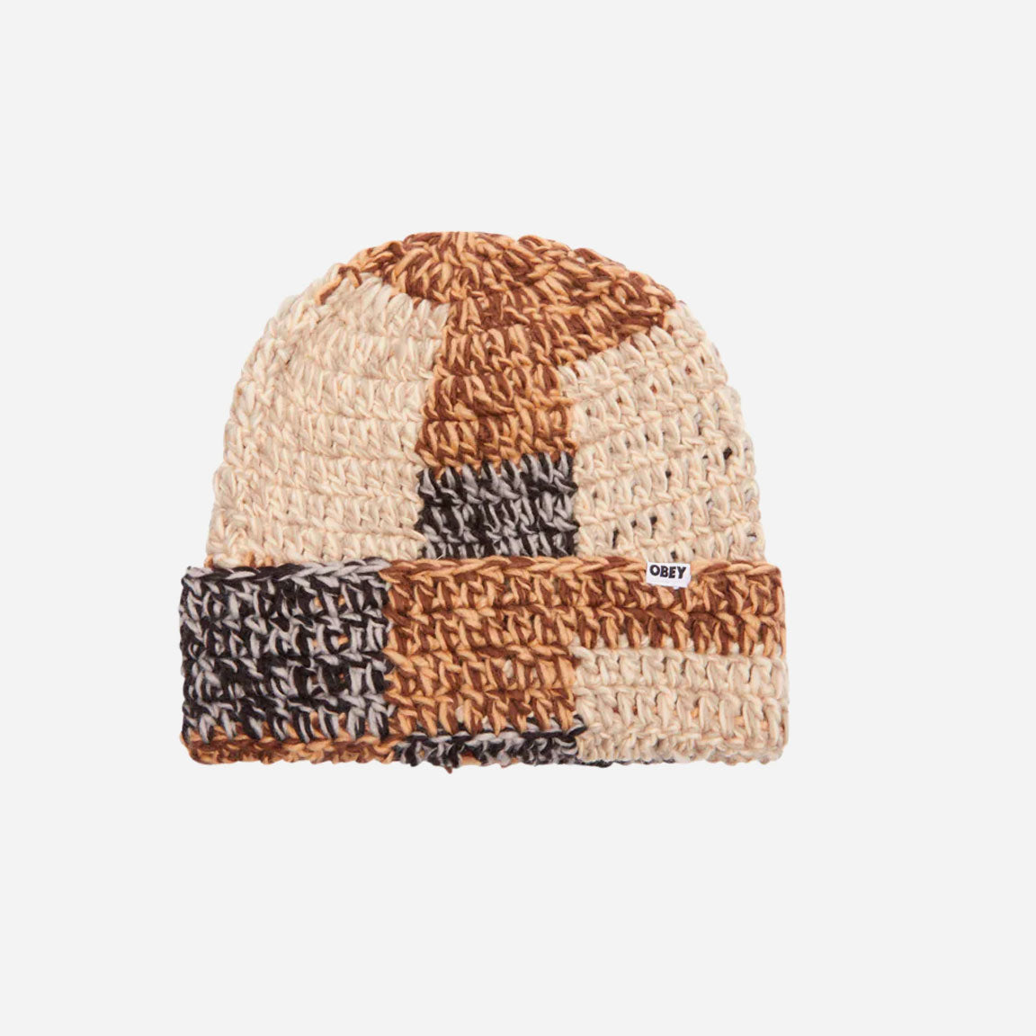 Obey- Patchwork Rib Beanie - Brown Multi