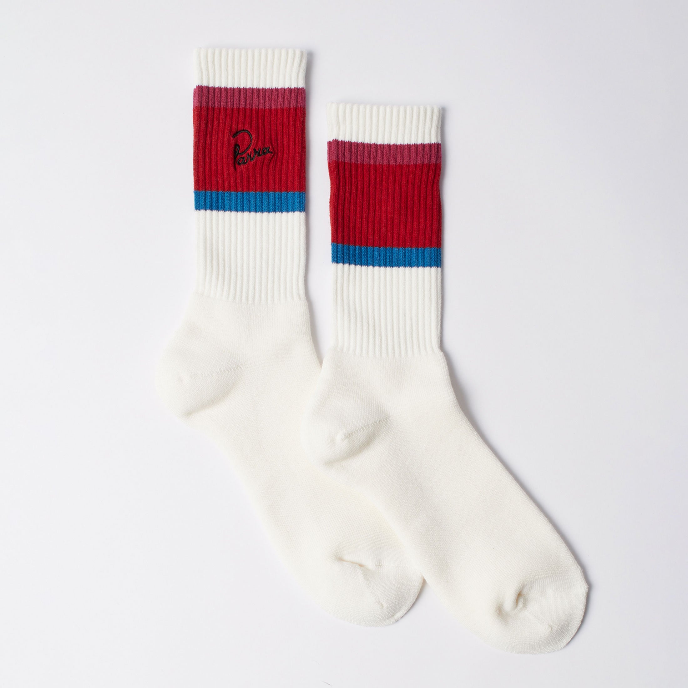 Parra - Signature Striped Crew Socks - Off White / Red