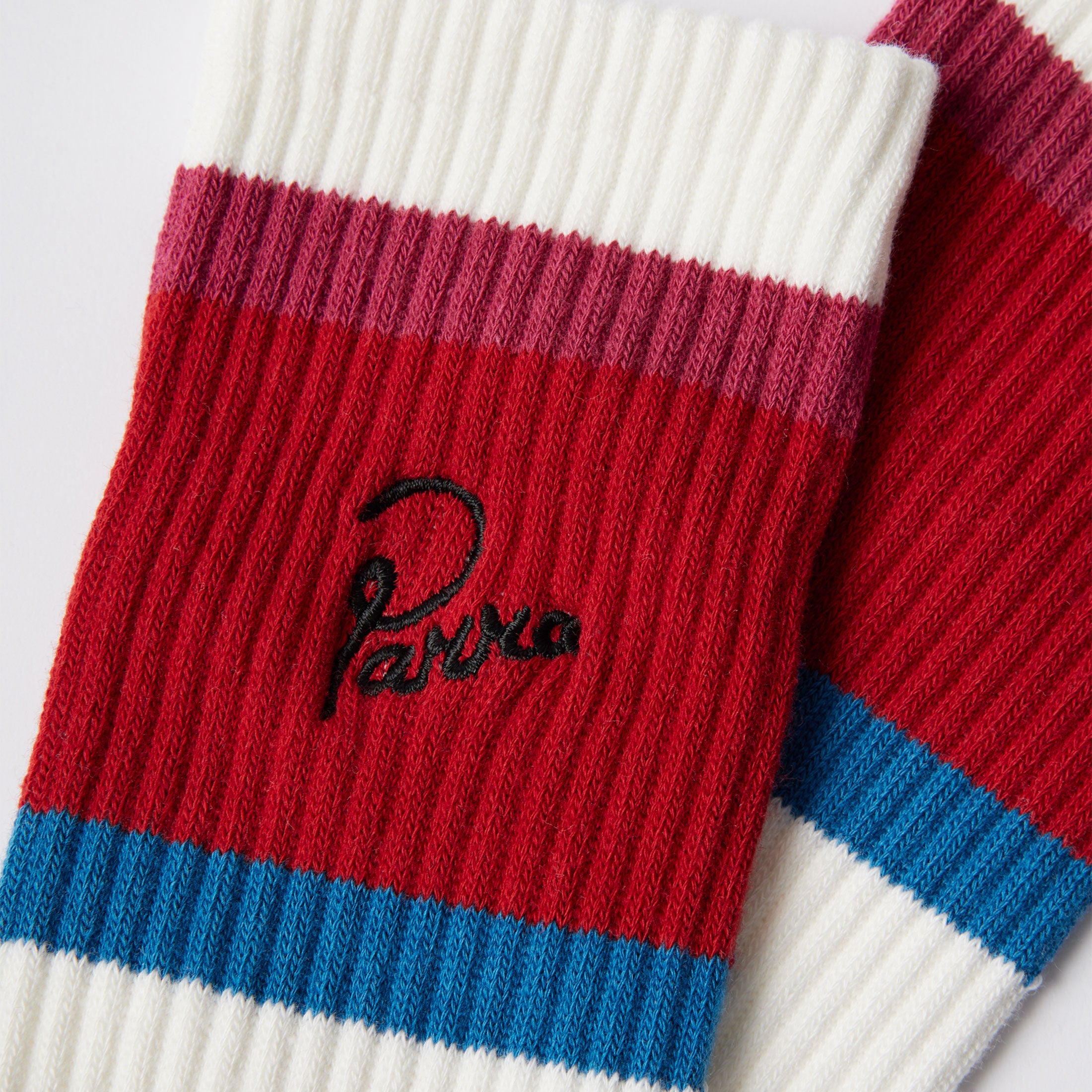 Parra - Signature Striped Crew Socks - Off White / Red