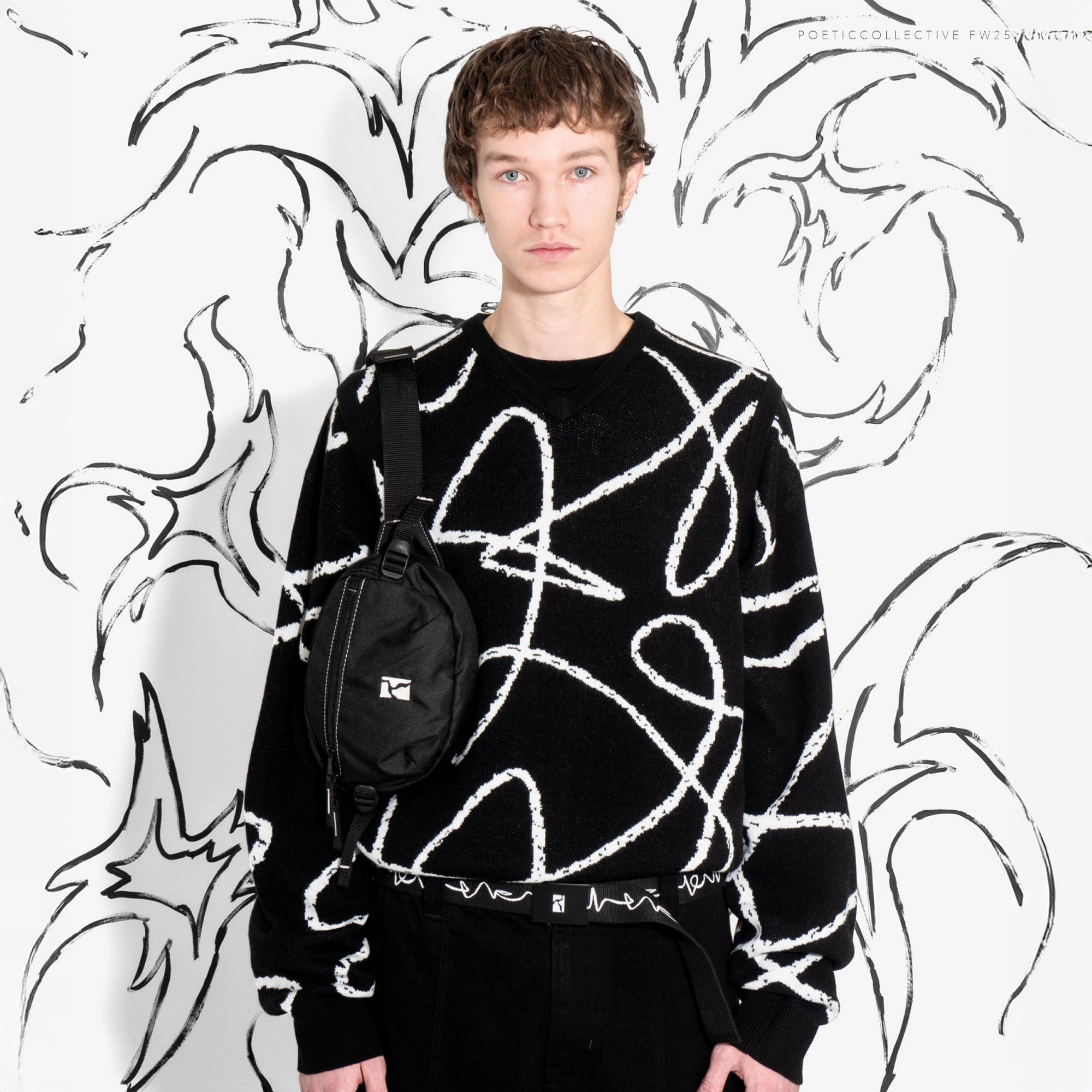 Poetic Collective - Doodle Jacquard Knit Crewneck - Black