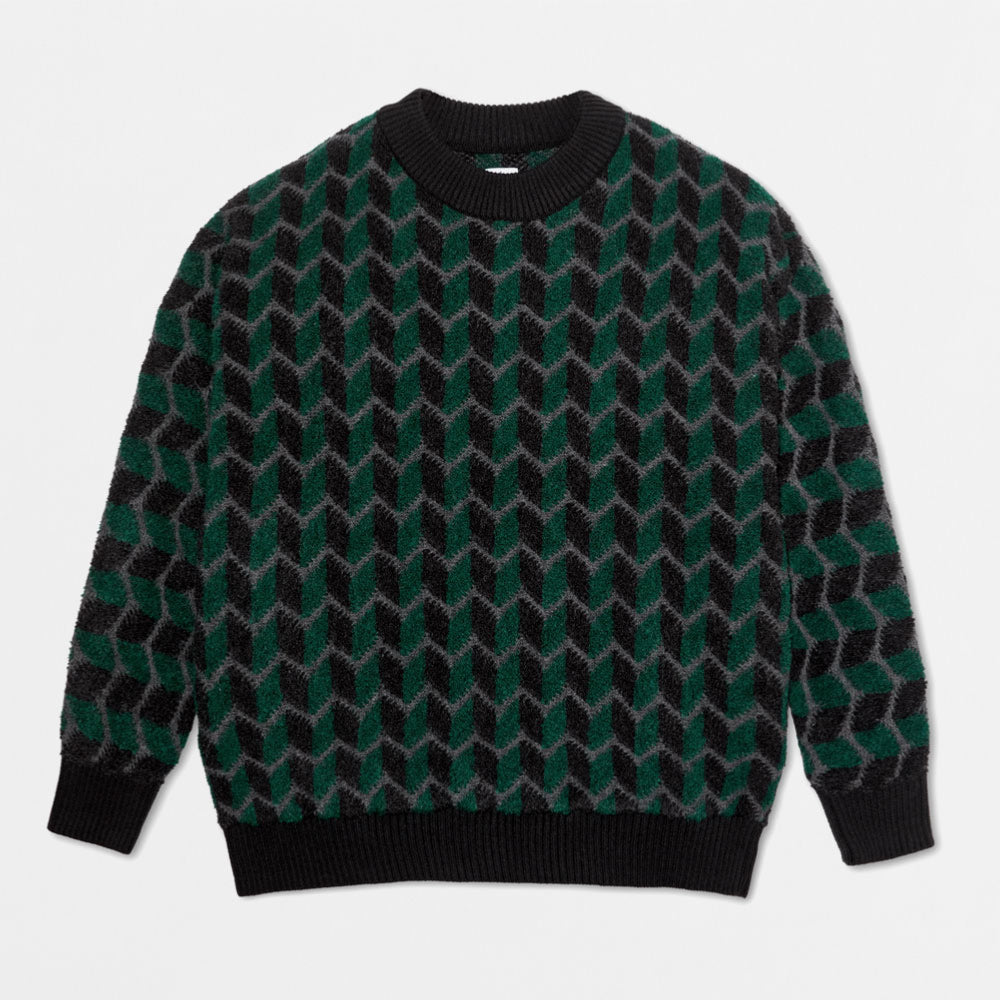 POLAR SKATE Co.- ZIG ZAG KNIT SWEATER  - BLACK DARK TEAL