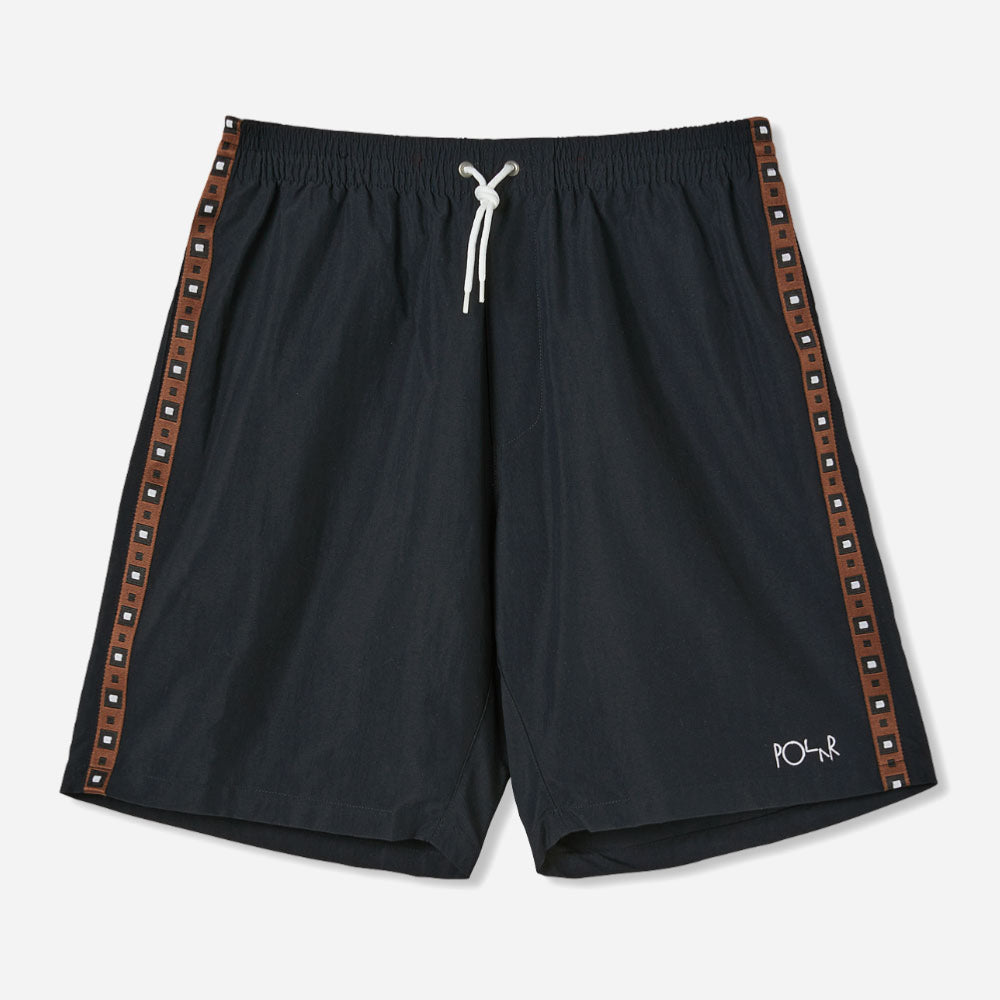 Polar - Square Stripe Swim Shorts - Black - Brown