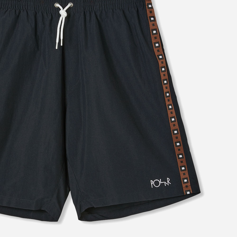 Polar - Square Stripe Swim Shorts - Black - Brown