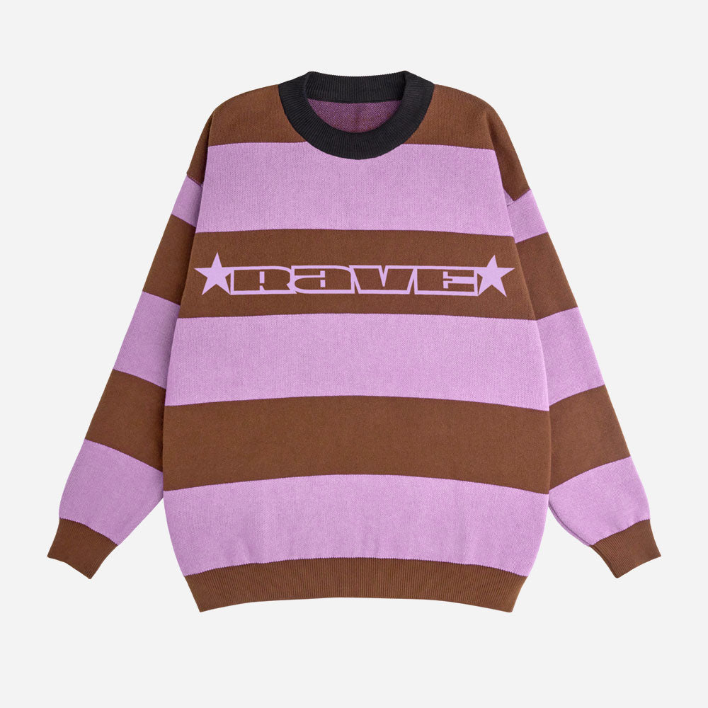 Rave Skateboards - Donnie Knit Striped Crewneck - Brown Lilac