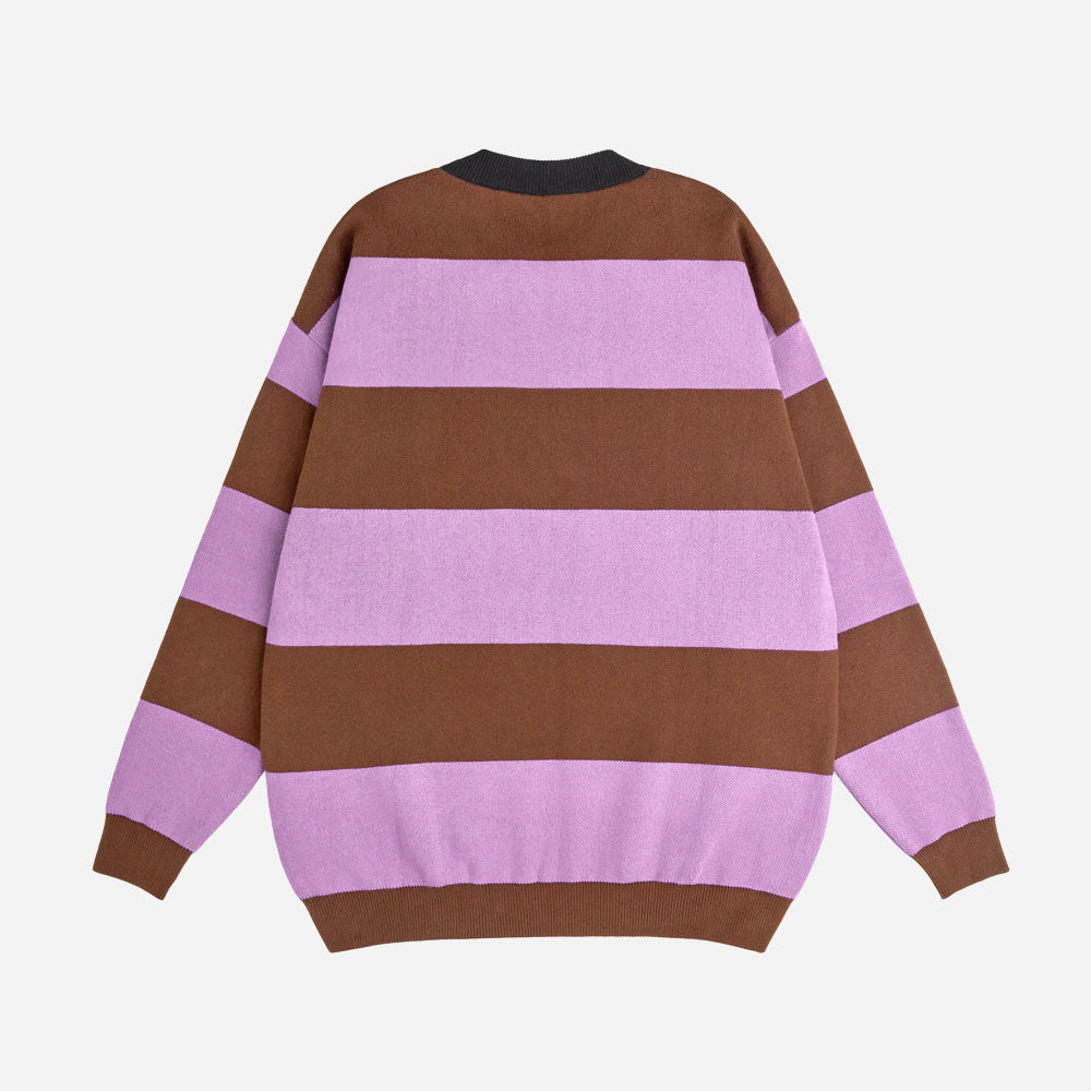 Rave Skateboards - Donnie Knit Striped Crewneck - Brown Lilac