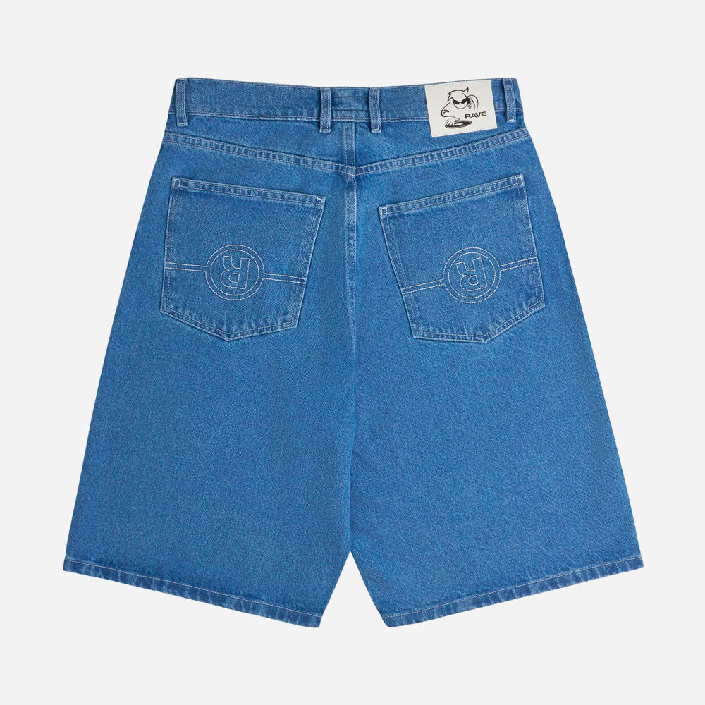 RAVE SKATEBOARDS - TRES GROS DENIM SHORT-  Blue Rinse White Stitches