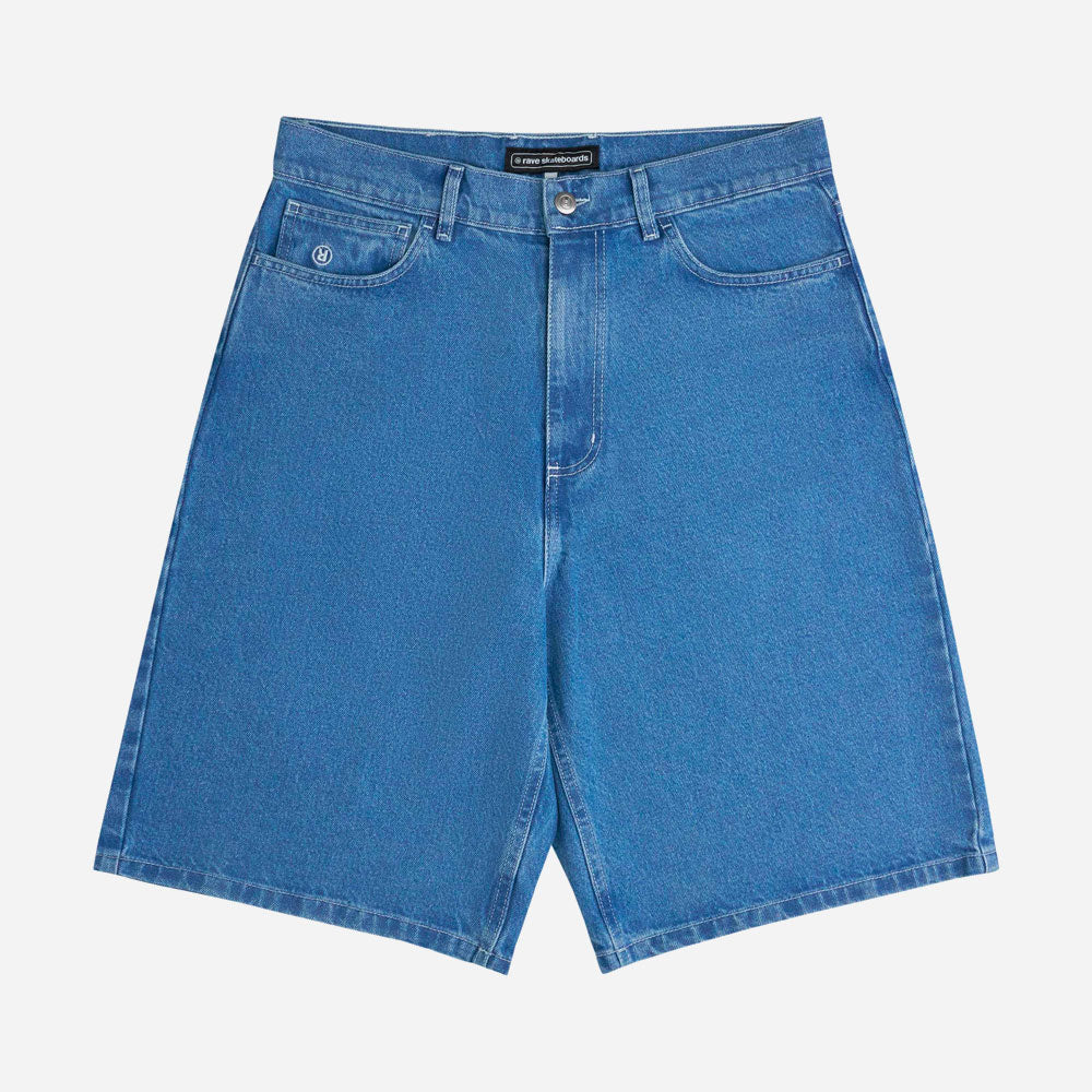 RAVE SKATEBOARDS - TRES GROS DENIM SHORT-  Blue Rinse White Stitches