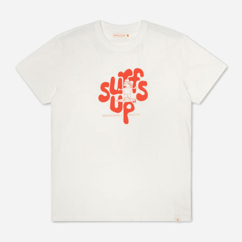 REVOLUTION - REGULAR T-SHIRT SURF UP  - Offwhite