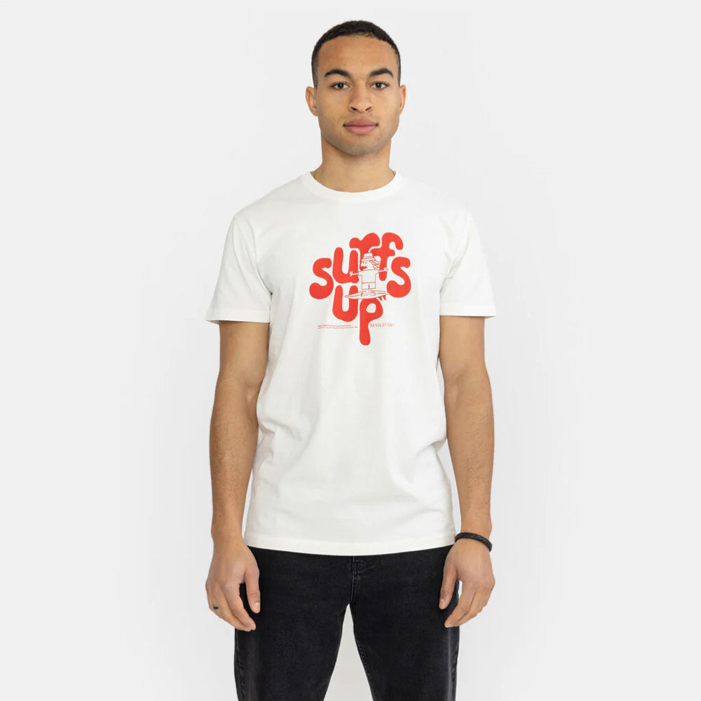 REVOLUTION - REGULAR T-SHIRT SURF UP  - Offwhite