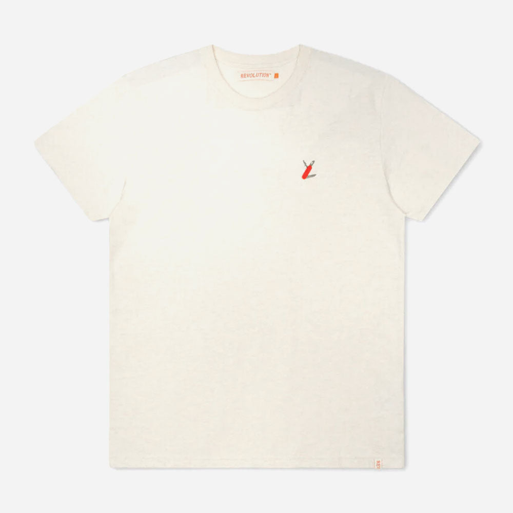 REVOLUTION - REGULAR T-SHIRT SWISS KNIFE  - Offwhite Melange