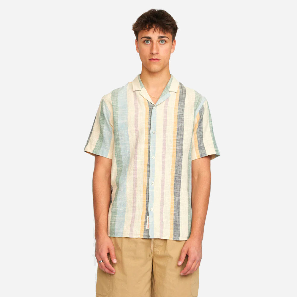 REVOLUTION - REGULAR SHORT SLEEVED CUBAN SHIRT - Dustgreen