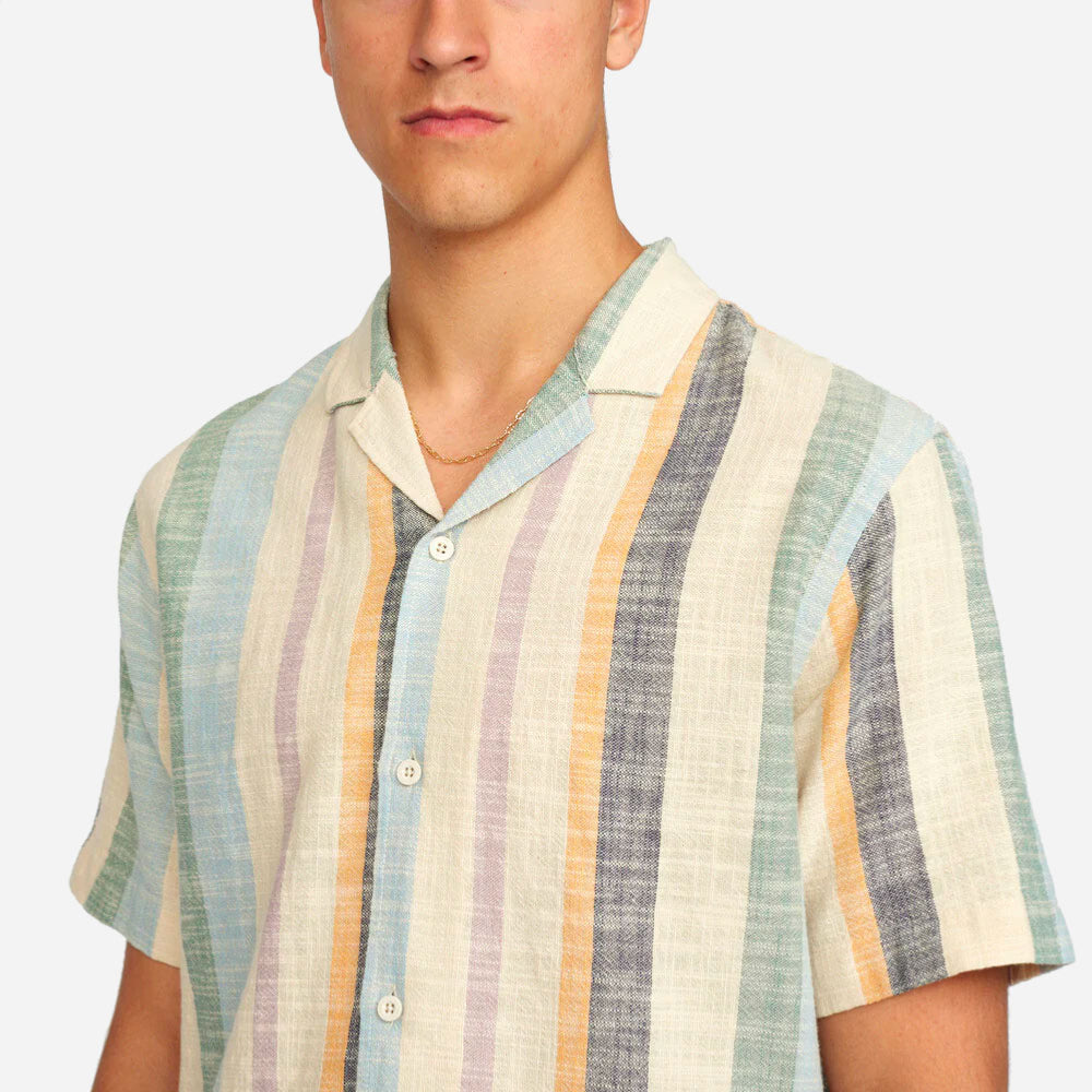 REVOLUTION - REGULAR SHORT SLEEVED CUBAN SHIRT - Dustgreen