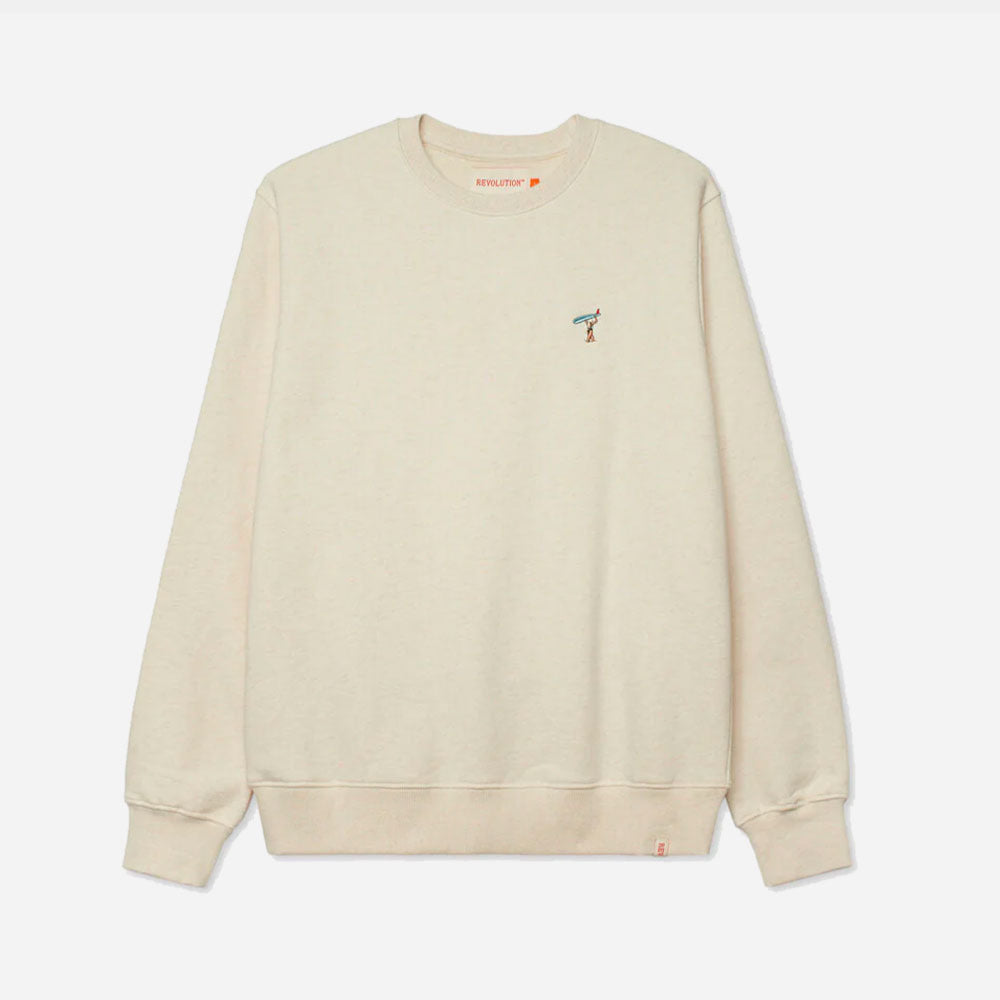 REVOLUTION - REGULAR CREWNECK SURF GIRL  - Offwhite melange