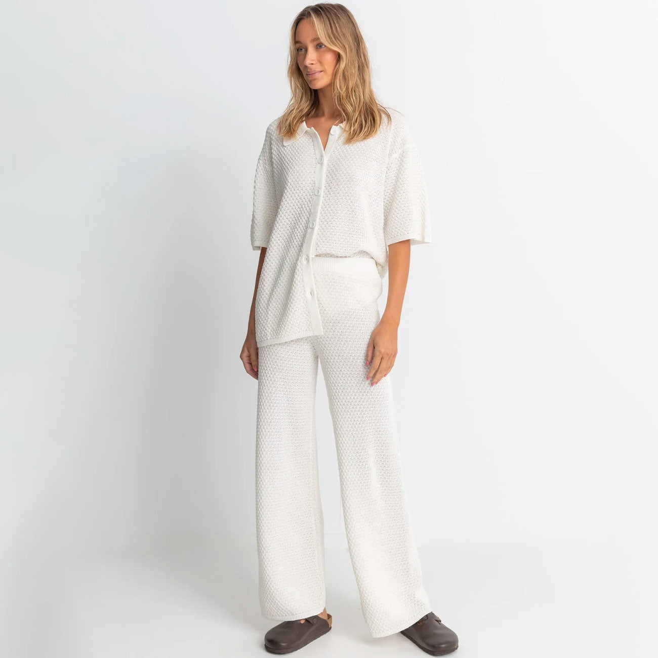 RHYTHM - DUNE WIDE LEG KNIT PANT - White
