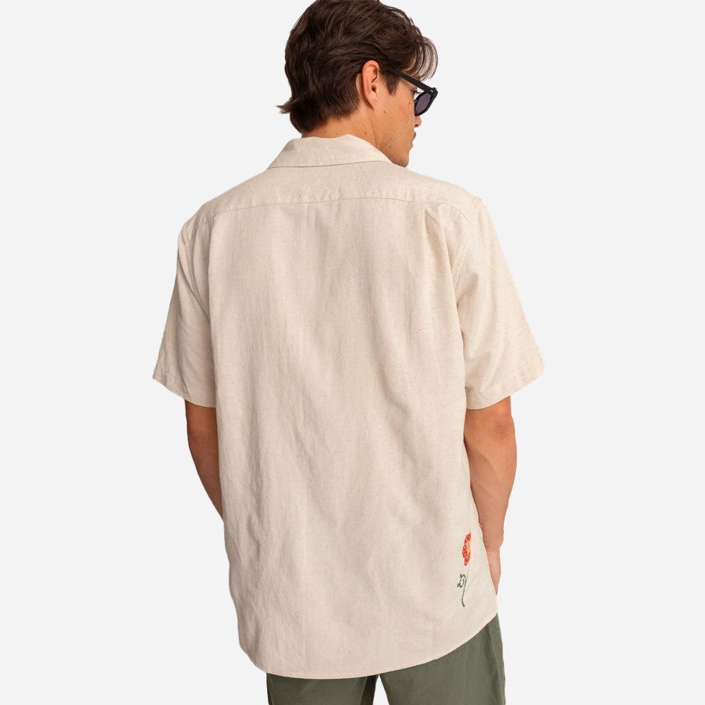 RHYTHM - FLOWER EMBROIDERY SS SHIRT - Natural
