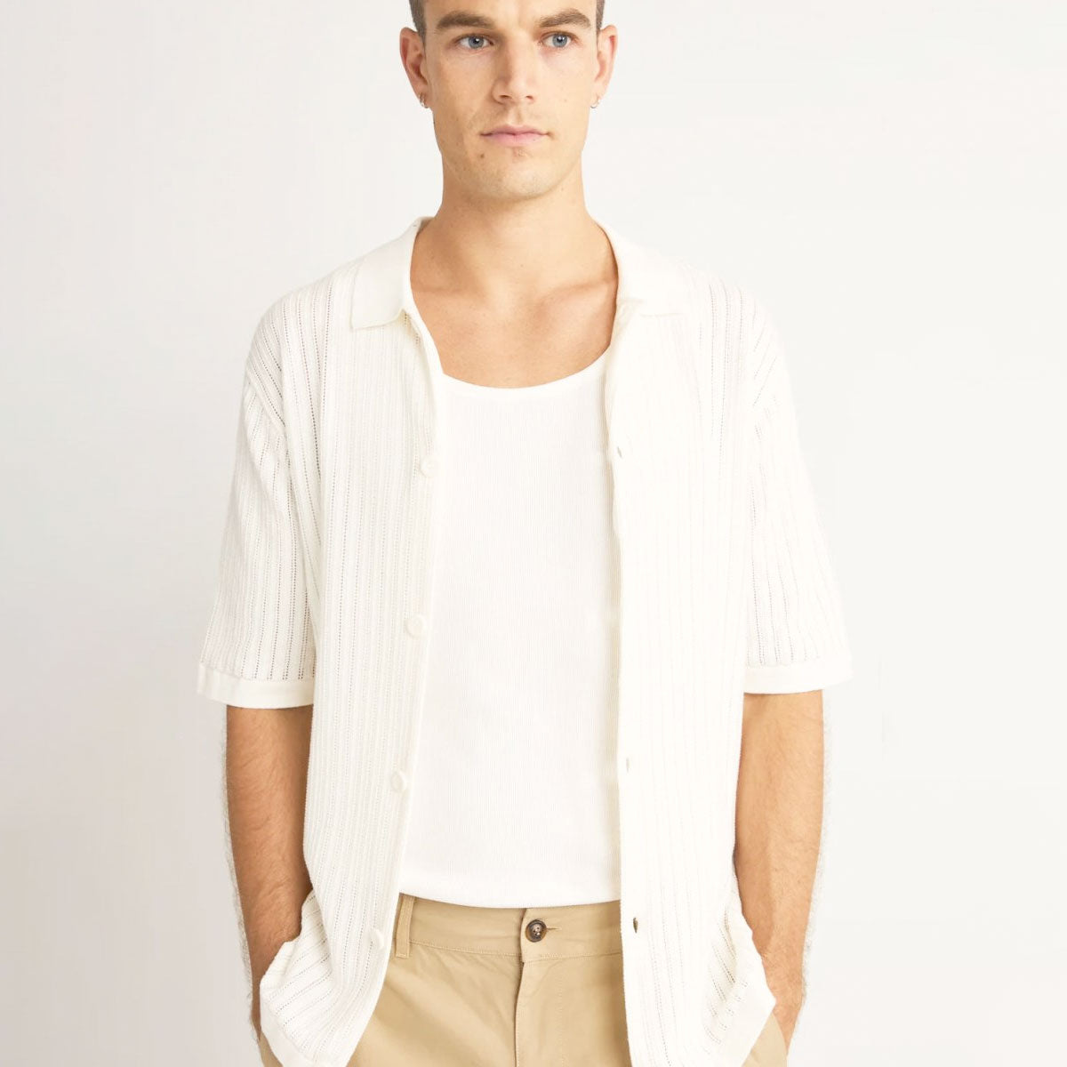 Rhythm - Knit Button Down Polo - Natural