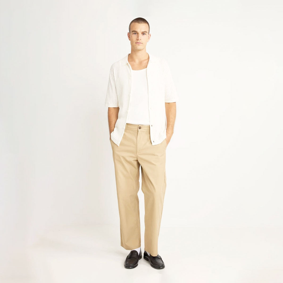 Rhythm - Knit Button Down Polo - Natural