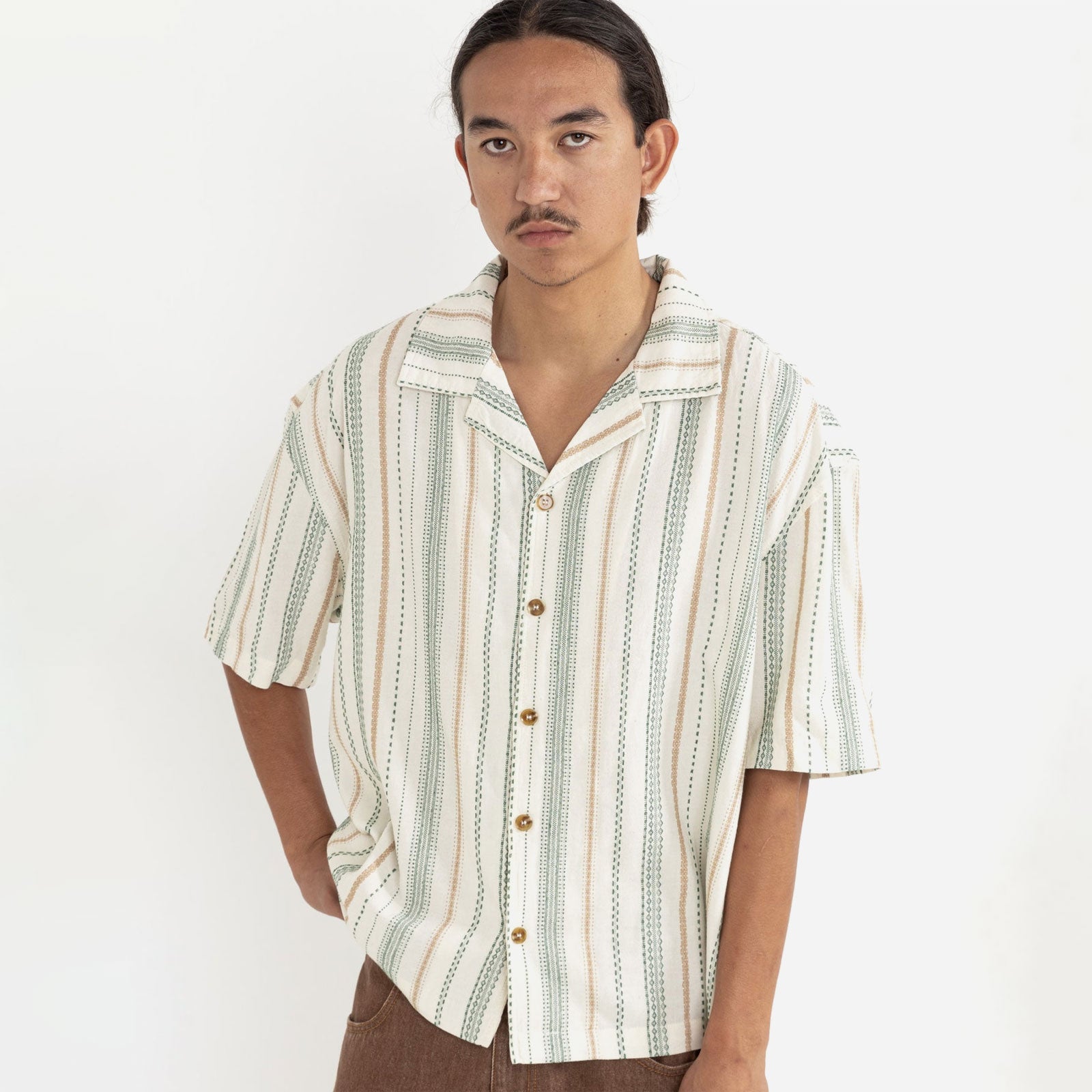Rhythm - Relaxed Stripe SS shirt - Olive