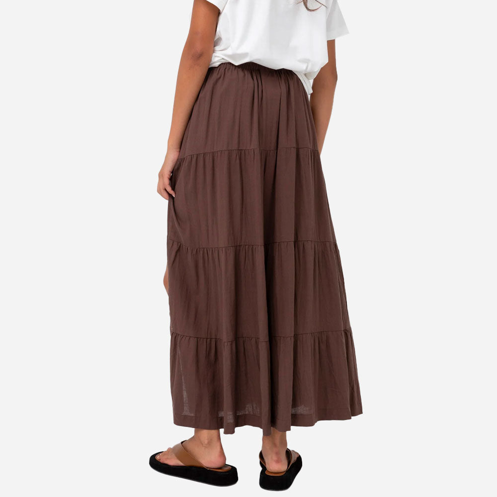 RHYTHM - CLASSIC TIERED MAXI SKIRT - Chocolate