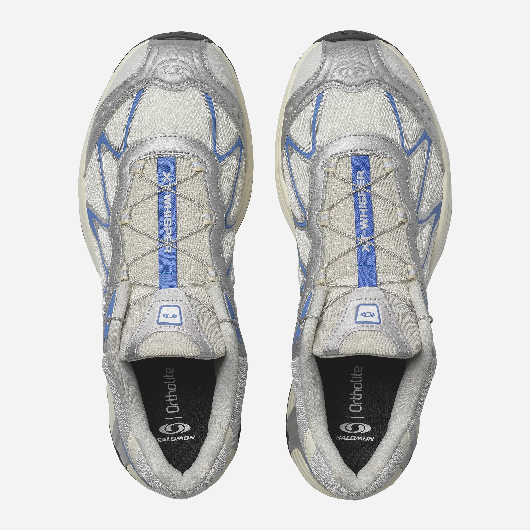 Vue de dessus système laçage Quicklace et textures mesh variées Salomon.