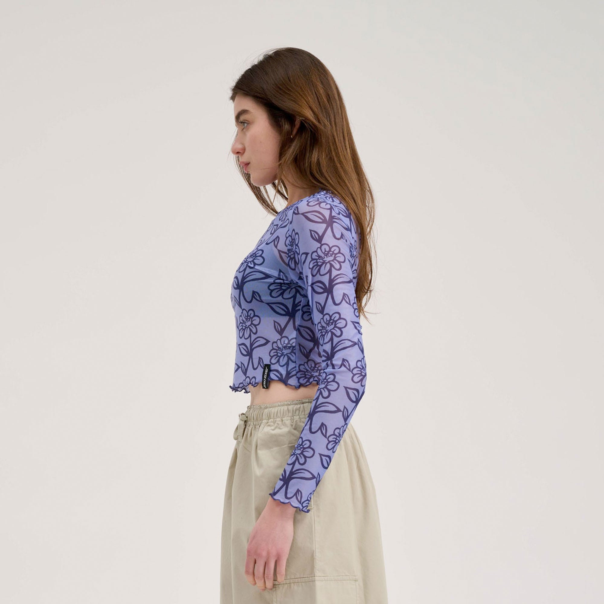 Santa Cruz - Delfino Flower Mesh Crop LS Top - Blue / Dark Blue