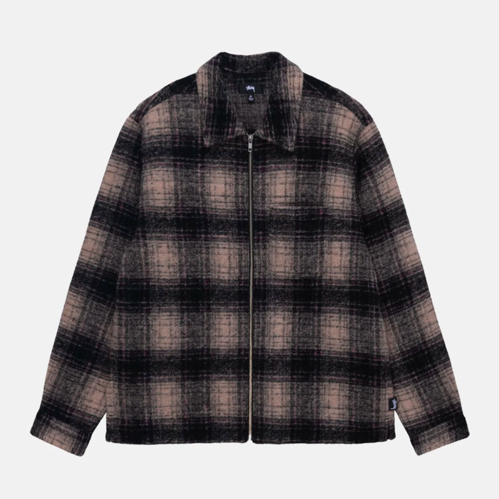 STUSSY - WOOL PLAID ZIP SHIRT - LILAC