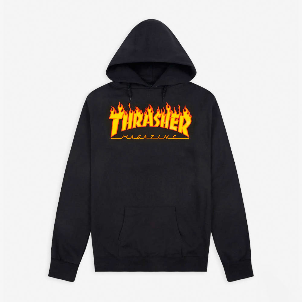 THRASHER - FLAME LOGO HOODY - BLACK