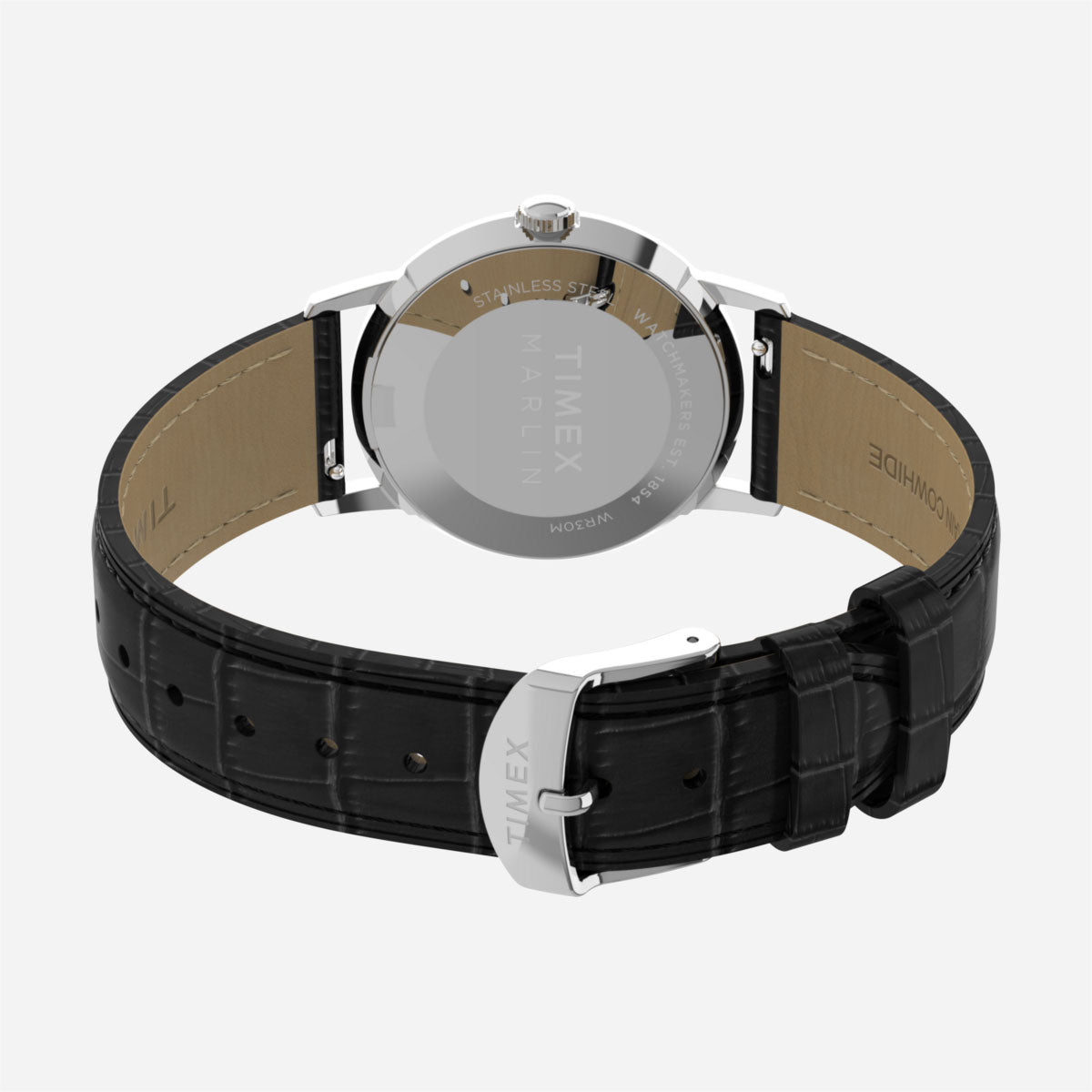 Timex - Marlin Quartz 34mm Leather Strap Watch - Silver White / Black Croco