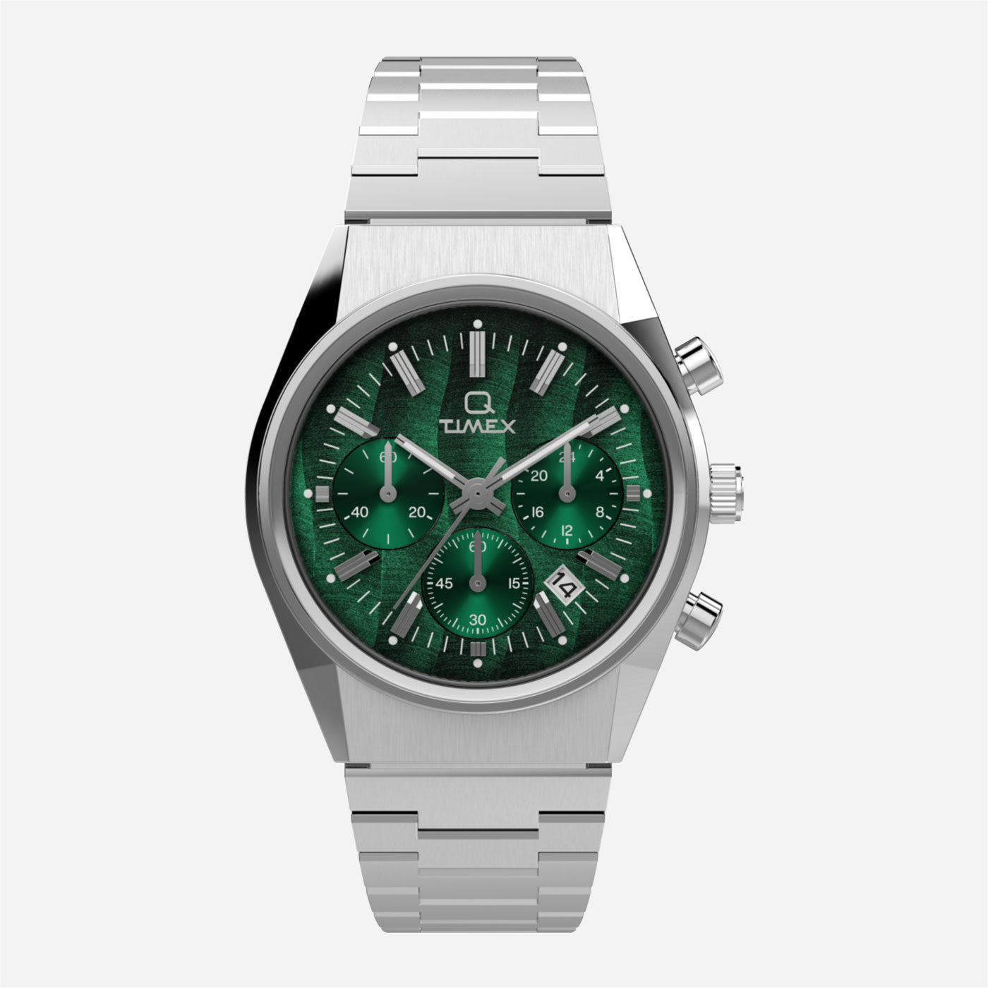Timex - Q Timex® Falcon Eye Chronograph 40mm Stainless Steel Bracelet - Stainless Steel / Stainless Steel