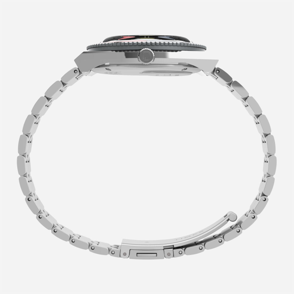 Timex - Q Timex GMT 38mm Stainless Steel Bracelet Watch - Navy / Red Top Ring