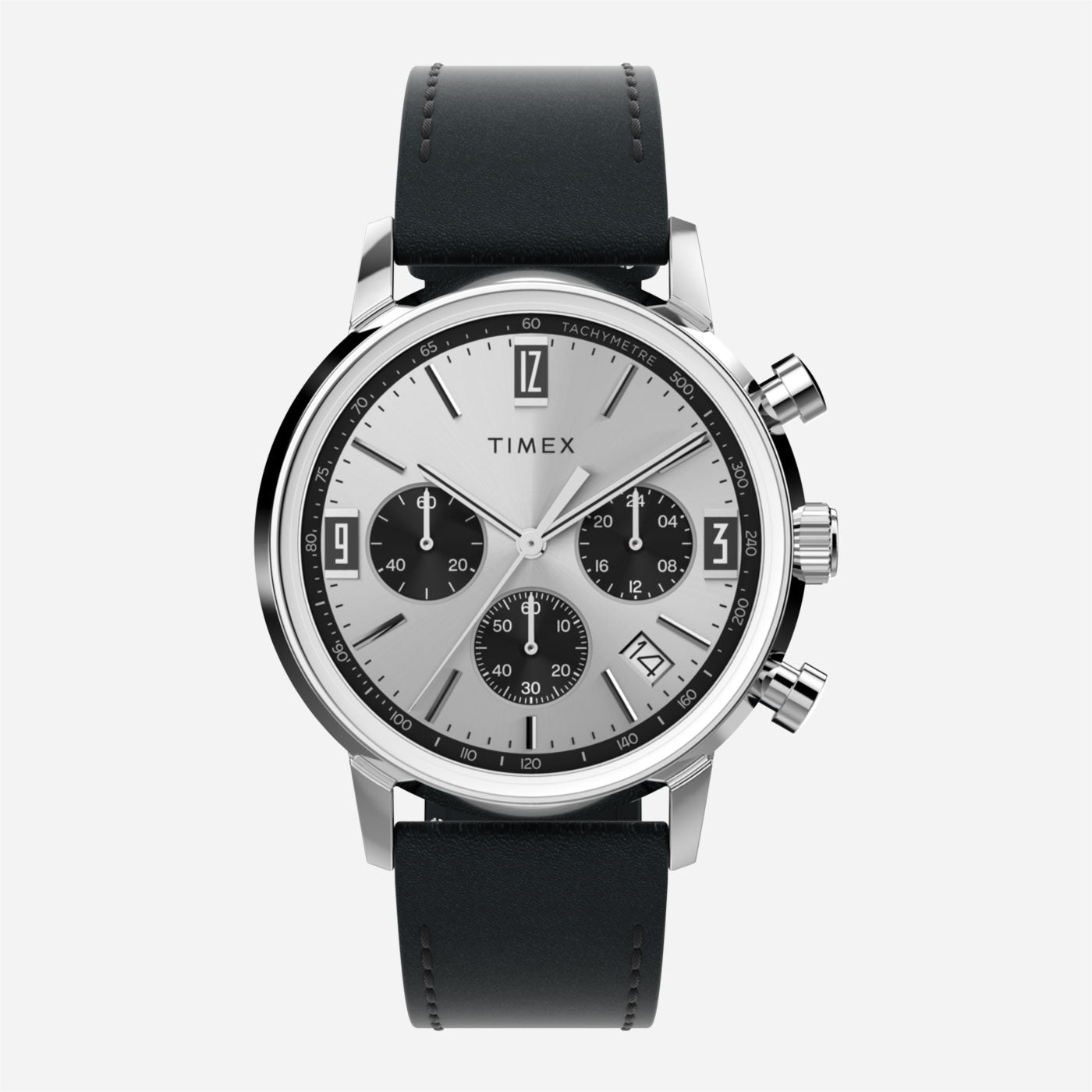 Timex - Marlin® Chronograph Tachymeter 40mm Leather Strap Watch - Black / Stainless Steel