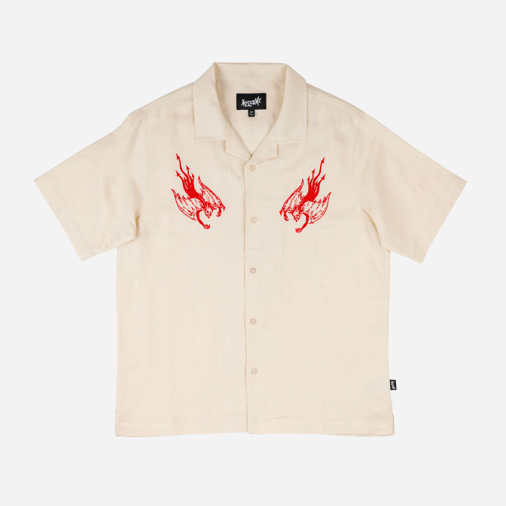 Welcome skateboards - Hellion Embroidered Linen Shirt -Bone