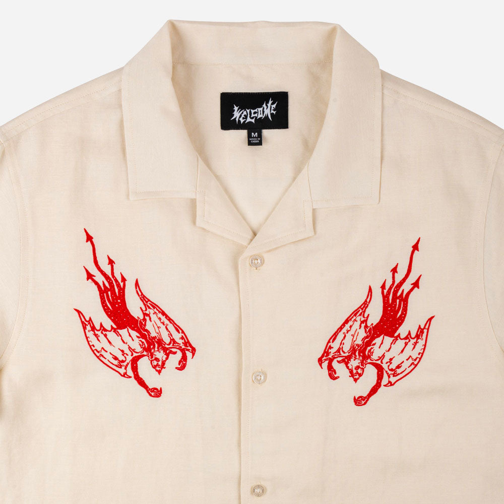 Welcome skateboards - Hellion Embroidered Linen Shirt -Bone