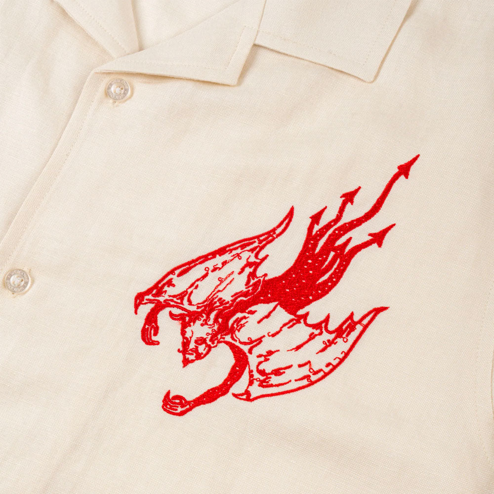 Welcome skateboards - Hellion Embroidered Linen Shirt -Bone