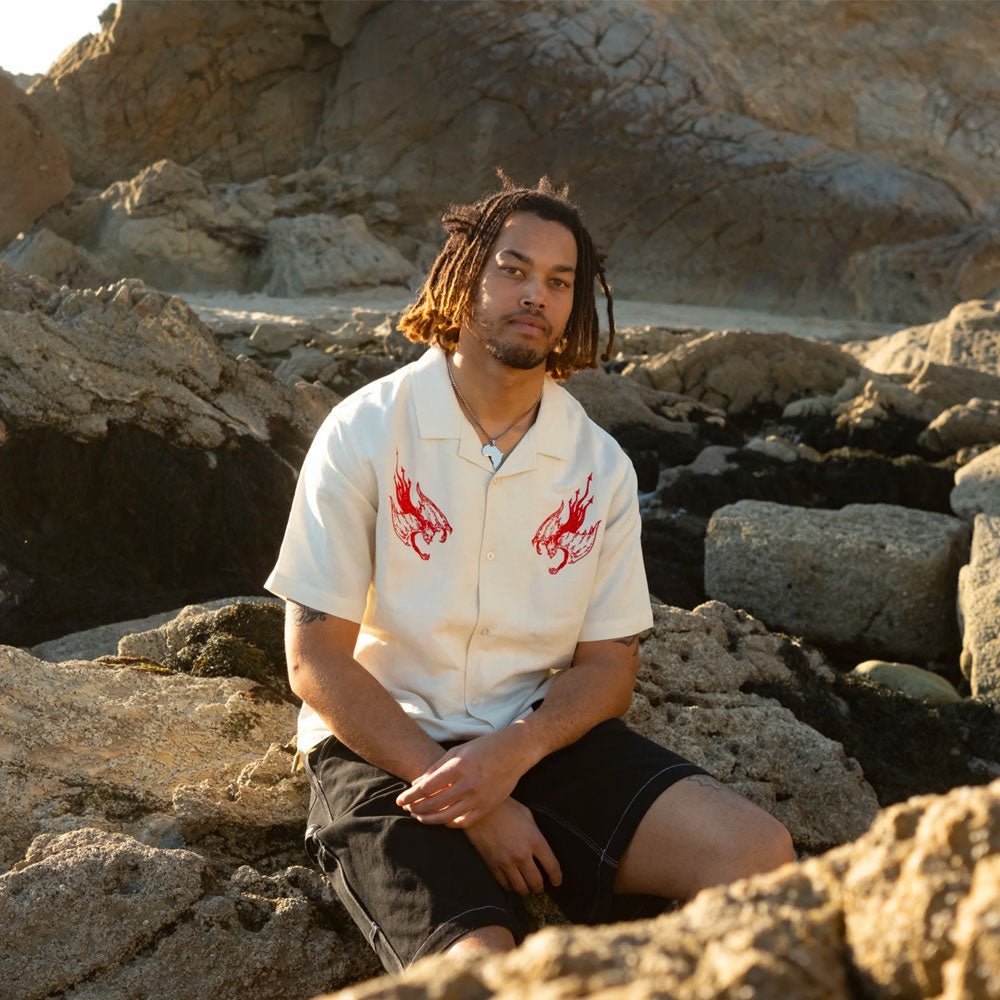 Welcome skateboards - Hellion Embroidered Linen Shirt -Bone