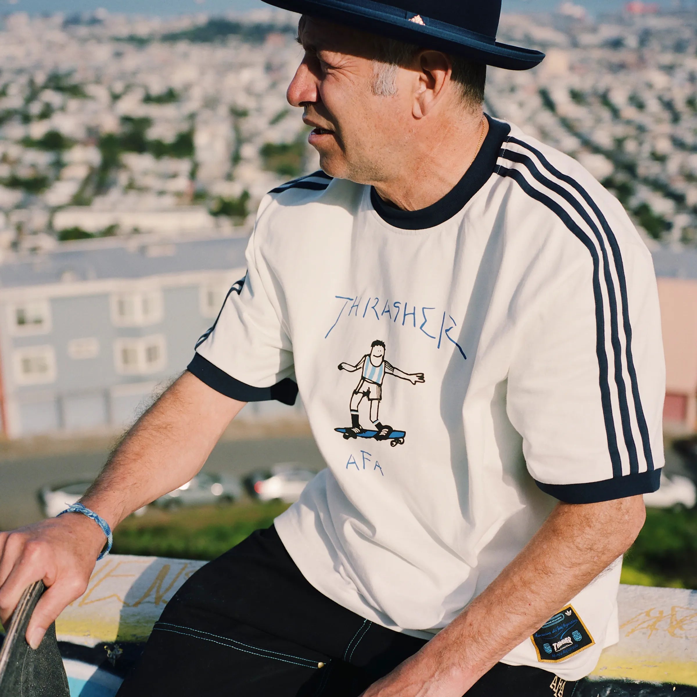 T-Shirt Adidas Skateboarding x Thrasher x AFA x Gonz Ringer Blanc