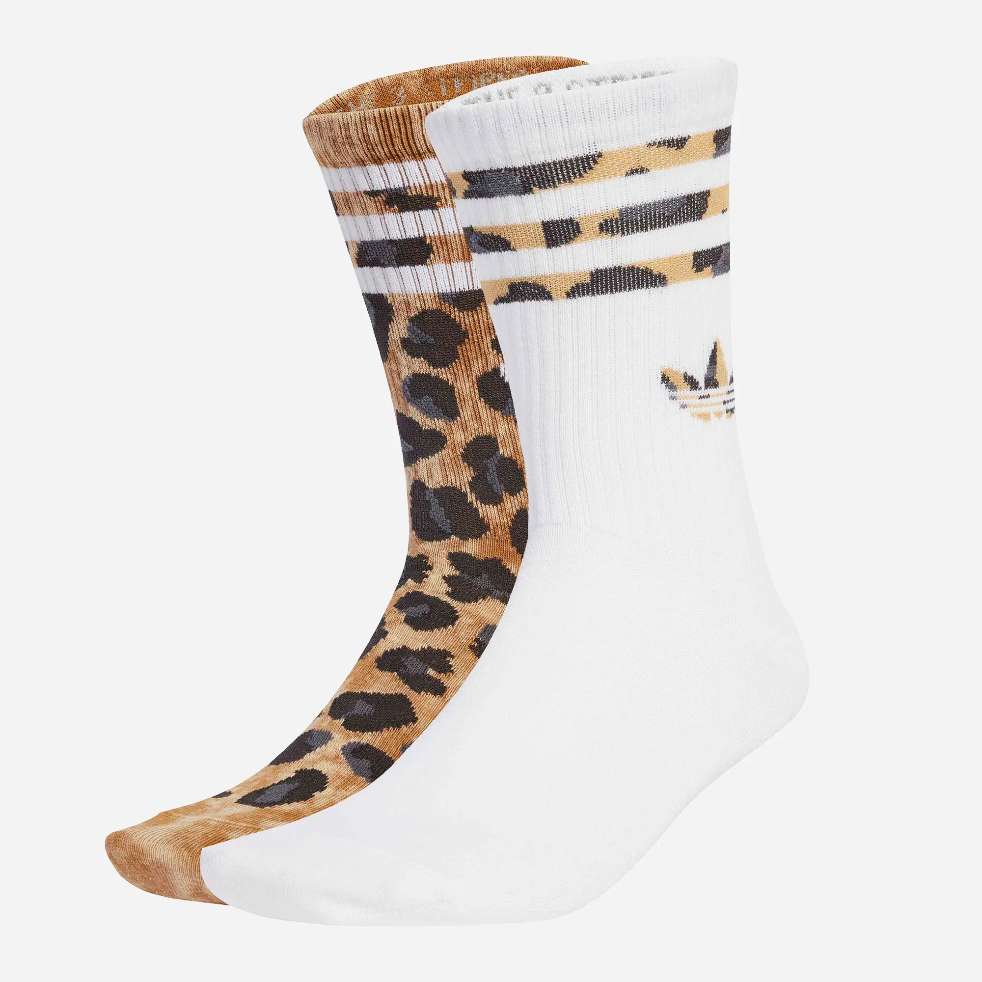 Premium streetwear 2-pack of Adidas Originals crew socks featuring a faded leopard print.