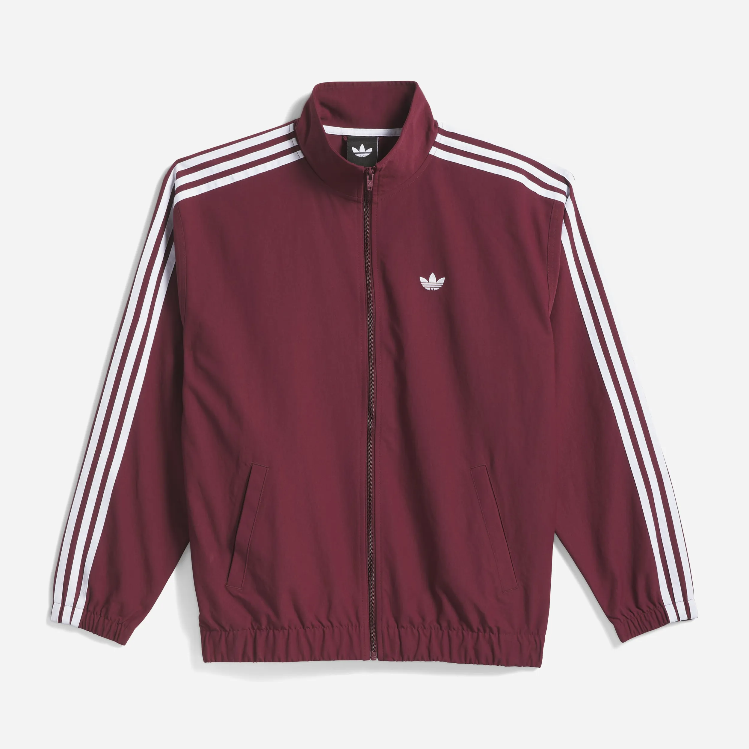 Veste de survêtement Adidas Superfire bordeaux et blanche vue de face.