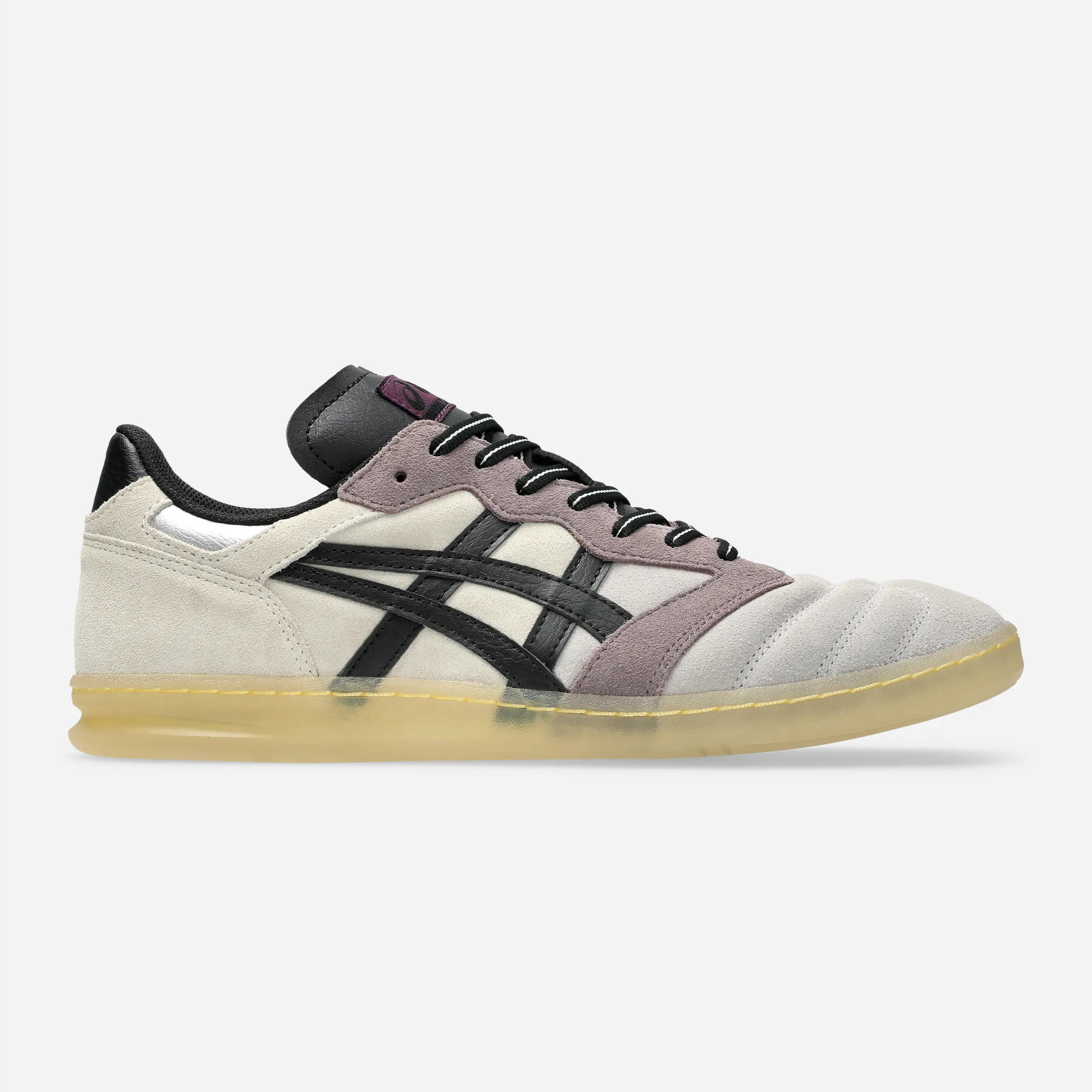 Chaussure de skate Asics Leggerezza FB Late Nite Stars en daim gris et noir, vue de profil.