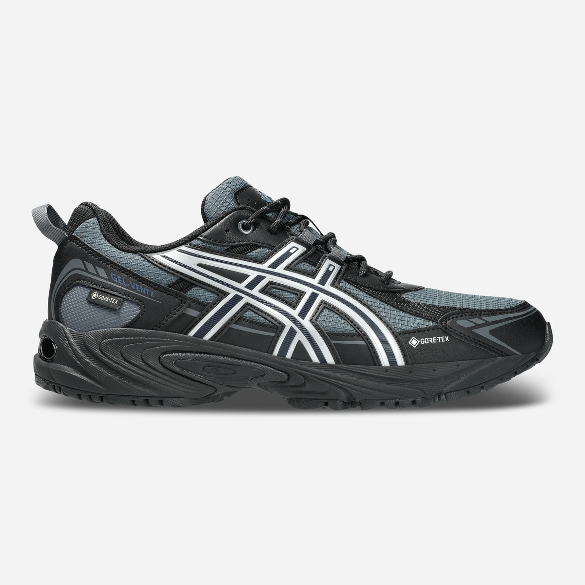 Sneaker ASICS GEL-VENTX GTX Carrier Grey Black, empiècements en cuir synthétique en X et semelle trail crantée
