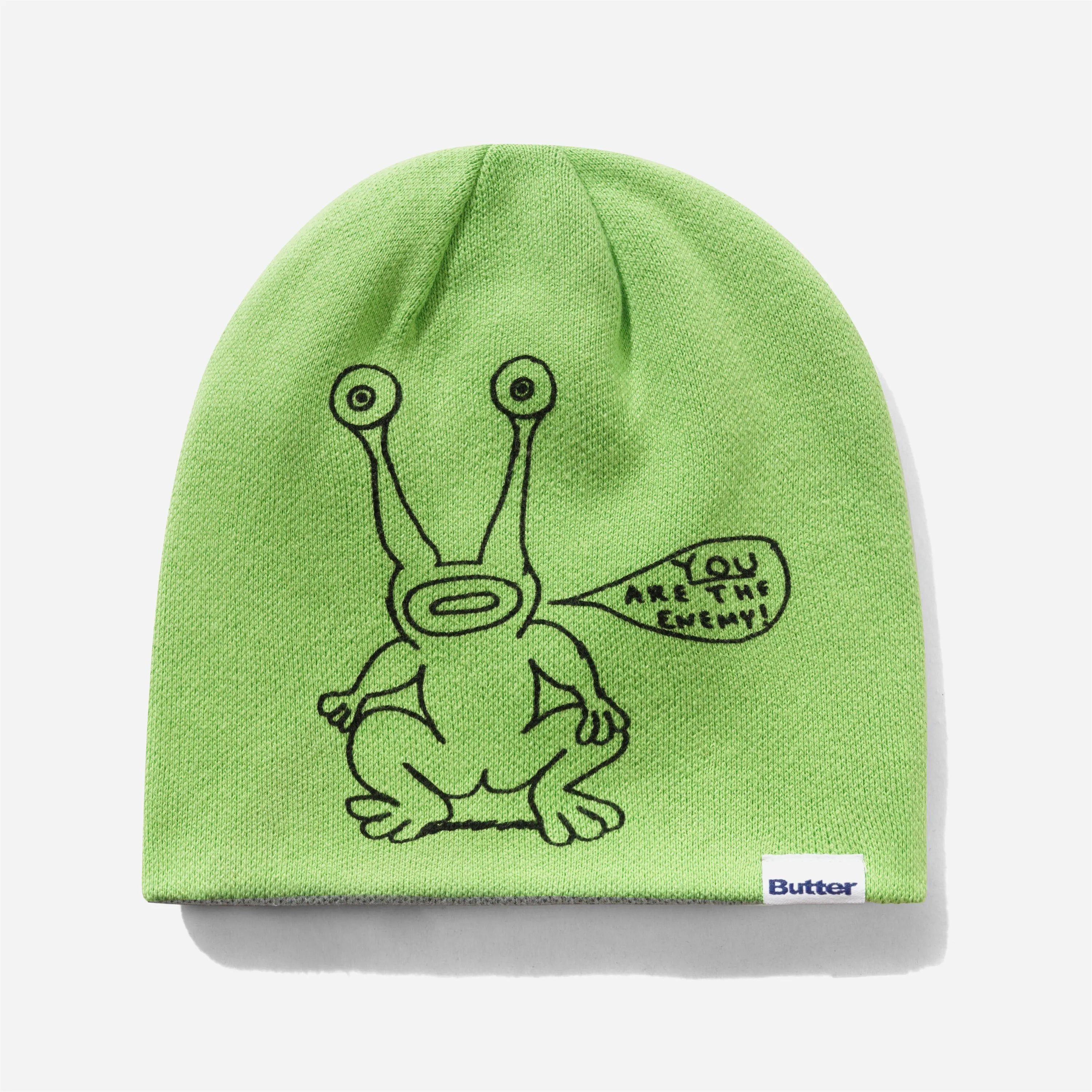 Butter Goods Daniel Johnston Frog Reversible Beanie Lime Grey